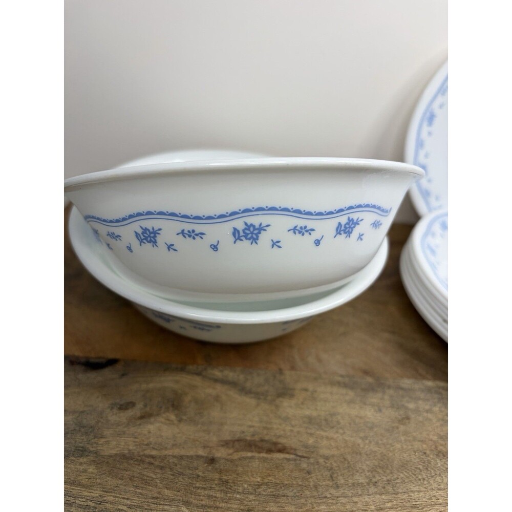 Corelle MORNING BLUE Saucer Plates 6.25” Blue Floral Set of 8 + 2 Bowls Nice! - Picture 2 of 7